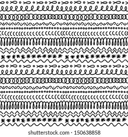 Seamless doodle geometric pattern in black and white