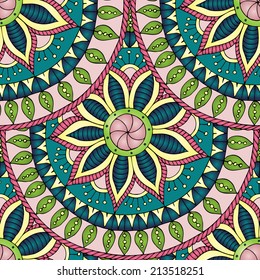 Seamless doodle geometric pattern in fish scale design. Circle elements texture. Vector art.