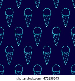 Seamless doodle glaze ice cream pattern, hand-drawn dark blue vector background, for cards, invitations, food design, EPS 8