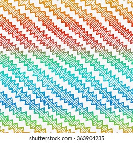 Seamless doodle graphic pattern. Hand drawn striped texture on colorful blurred background. Hand made background.  Made in vector