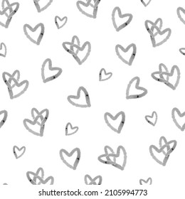 doodle transparente mano gris dibujar patrón de corazón en fondo blanco, patrón de niños