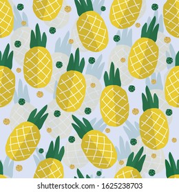 seamless doodle hand draw pineapple and polka dot glitter pattern background