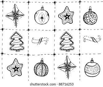 Seamless doodle hand drawn christmas baubles pattern. Especially good as a foil (silver, gold, or any metallic and shining).