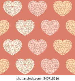 Seamless doodle hand drawn linear hearts background. Great for Baby, Valentine's Day, Mother's Day, wedding event, scrapbook, seasonal greeting card, surface textures. 