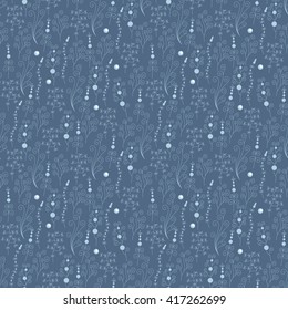 seamless doodle hand drawn pattern with algae and leaf elements