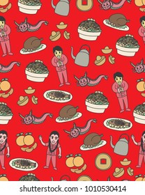 Seamless doodle happy chinese new year vector art