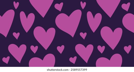 Seamless doodle hearts or love pattern vector design. Cute and romantic illustration background. Pink and purple.