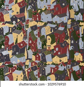 Seamless doodle house vector background