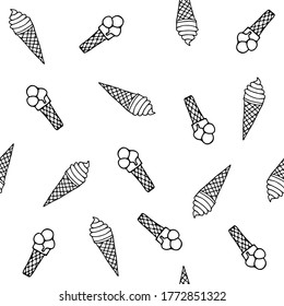 Seamless doodle ice cream pattern design. Doodle Ice cream background in vector