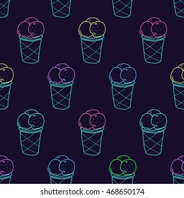 Seamless doodle ice cream pattern, hand-drawn ice cream cup wallpaper, ice-cream vector, ice cream background, EPS 8