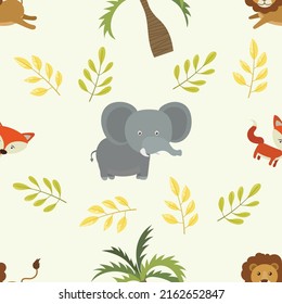 Seamless doodle jugle animals cartoon pattern