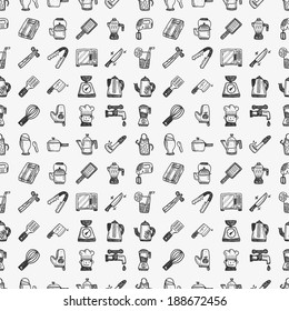 seamless doodle kitchen pattern