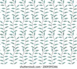 Hojas de doodle sin foco. Patrón sin soldadura floral - Ilustración vectorial. fondo de hoja de rayas verdes y blancas. patrón transparente con hojas y ramas.