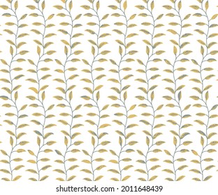 Hojas de doodle sin foco. Patrón sin soldadura floral - Ilustración vectorial. fondo de hoja de rayas amarillas y blancas. patrón transparente con hojas y ramas.