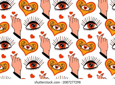 Seamless doodle love pattern. Happy Valentines Day.Vector