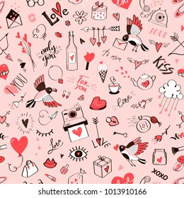 Seamless doodle love pattern.Vector