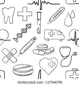 seamless doodle medical pattern