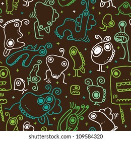 Seamless doodle monster background boys pattern in vector