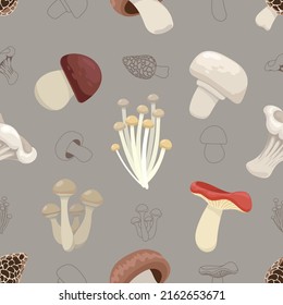 Seamless doodle mushroom cartoon pattern