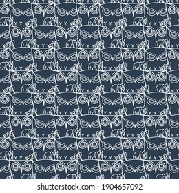 Seamless doodle owl pattern. Cute print for kids, scrap and other. Vector endless illustration