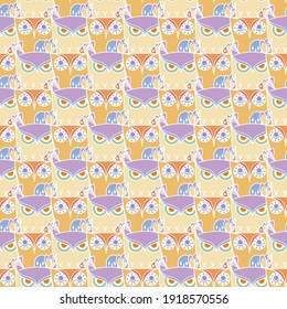 Seamless doodle owl pattern. Cute print for kids, scrap and other. Vector endless illustration