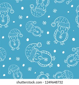 Seamless doodle owl pattern hand drawing in vector