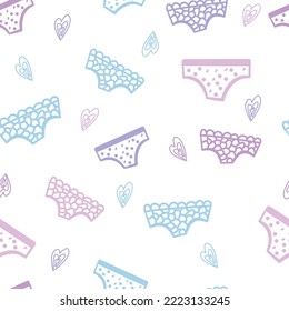 Seamless  Doodle Panty Pattern.  Hand Drawn Women's Panties Multicolored Background. Sexual Health And Women's Health Concept. Female Pattern With Panties. 