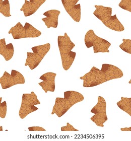 Seamless doodle pattern with abstract brown shapes on a white square background. Used for printing on paper, fabric, packaging, wallpaper. Eps10.