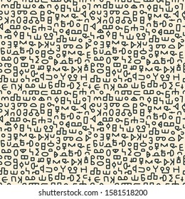Seamless Doodle pattern. Abstract signs and elements, ancient writing. Hand drawn background. monochrome