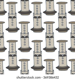 seamless doodle pattern. aeropress. vector illustration