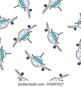 seamless doodle pattern. airplane. vector illustration