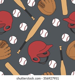 Seamless Doodle Pattern. Baseball. Vector Illustration