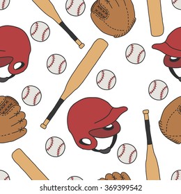 Seamless Doodle Pattern. Baseball. Vector Illustration