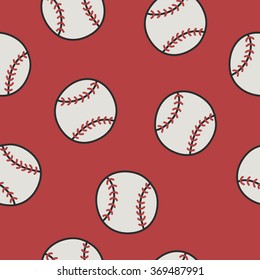 Seamless Doodle Pattern. Baseball. Vector Illustration