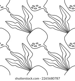 Seamless doodle pattern with beets. Texture for textile, paper, wallpaper. Vector illustration isolated on white background.