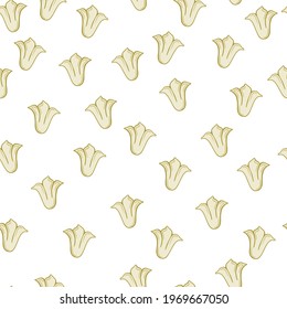 Seamless doodle pattern with beige colored tulip flowers bud ornament. White background. Simple style. Flat vector print for textile, fabric, giftwrap, wallpapers. Endless illustration.