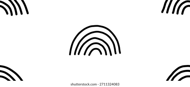 Padrão de rabiscar sem costura com arco-íris preto no fundo branco. Textura de vetor geométrica mínima em estilo de contorno simples. Ilustração vetorial em um plano de fundo isolado.