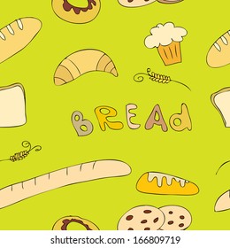 Seamless doodle pattern of bread