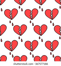 seamless doodle pattern. broken heart. vector illustration