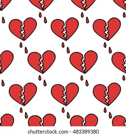 seamless doodle pattern. broken heart. vector illustration