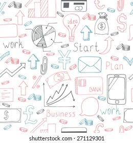 Seamless doodle pattern with business symbols