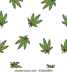 seamless doodle pattern. cannabis (marijuana leaf). vector illustration