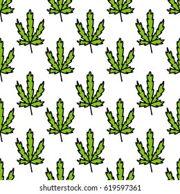 seamless doodle pattern. cannabis (marijuana leaf). vector illustration