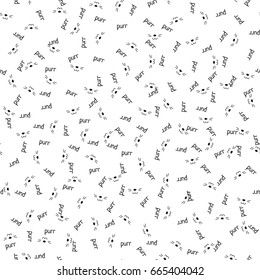 Seamless doodle pattern with a cat's face and purr