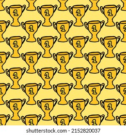 Seamless doodle pattern with championship cup. vector illustration with golden cup. Sport background