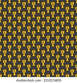 Patrón de doodle impecable con copa de campeonato. ilustración vectorial con copa dorada. Fondo deportivo