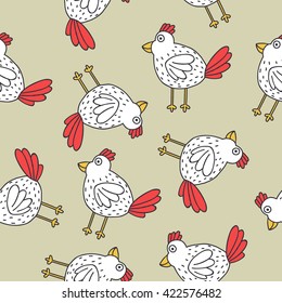 seamless doodle pattern. chicken. vector illustration