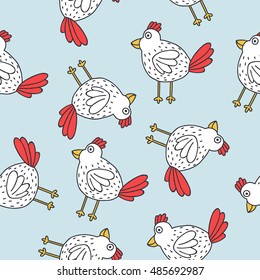 seamless doodle pattern. chicken. vector illustration