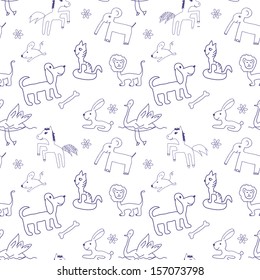 Seamless doodle pattern. Child drawing style 