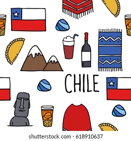 seamless doodle pattern. Chile icons. Chilean theme. vector illustration